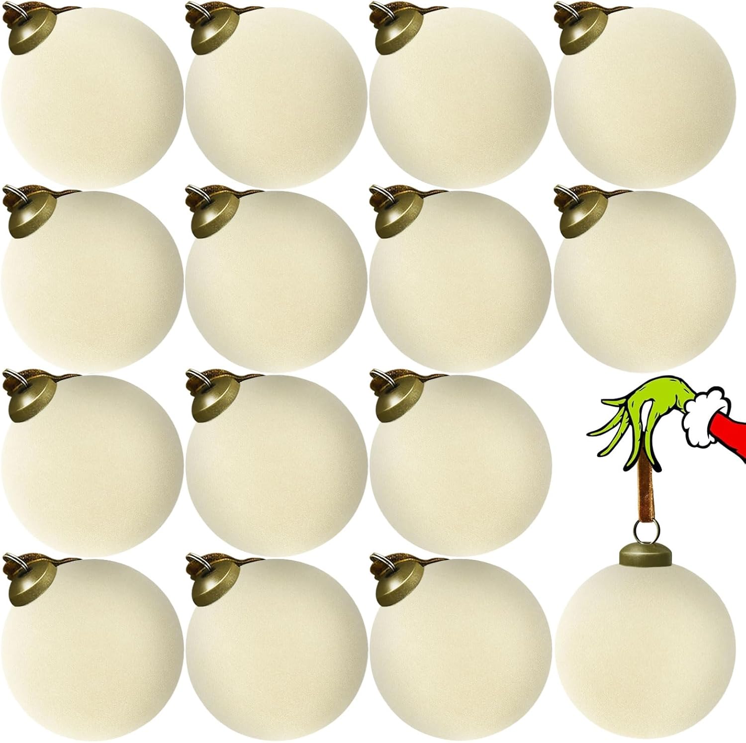 Regine Switzerland Velvet Christmas Balls - 15 Pcs Large 3.15" Shatterproof Ornaments | Cream White Holiday Decor