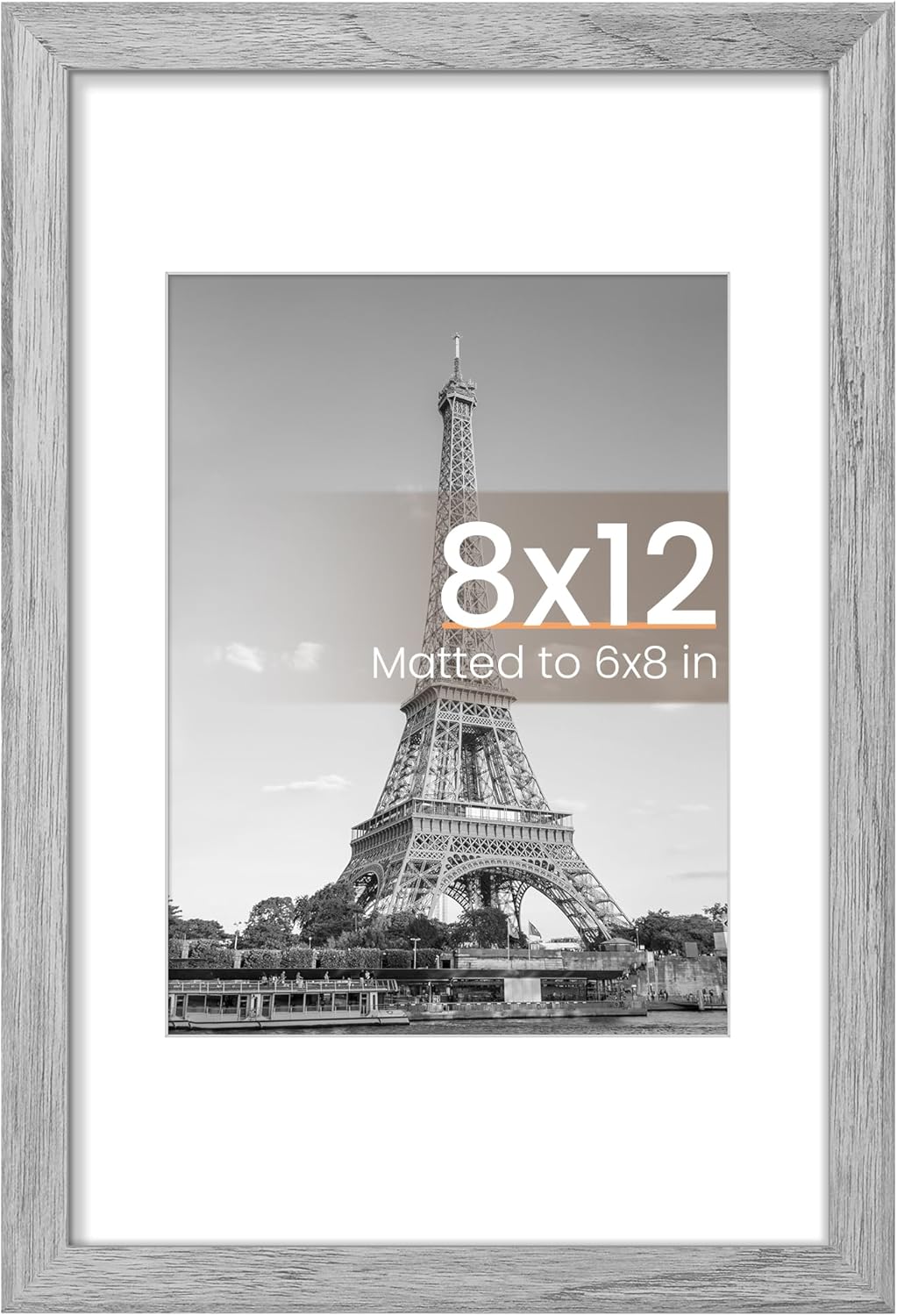 Upsimples 8x12 Picture Frame - Versatile Display for 6x8 Photos with Mat or 8x12 Without - Gray, 1 Pack