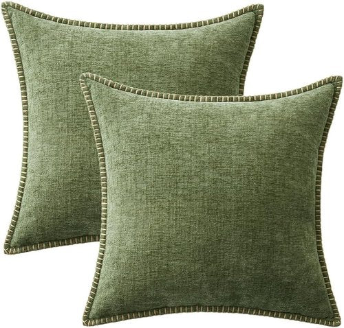 MIULEE Couch Throw Pillow Covers - Pack of 2 Sage Green Chenille 18x18 Inch Decorative Covers for Living Room