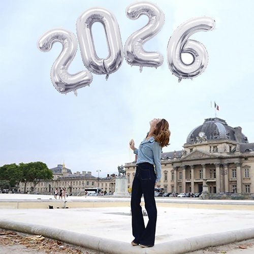 GOER 42 Inch Silver Foil Number Balloons - Perfect for 2026 New Year’s Eve & Graduation Celebrations