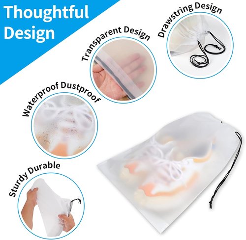 COIDEA Waterproof Travel Shoe Bags - Clear Packing & Storage Essentials for Men and Women | 15.7 x 11.8 Inches, Set of 5