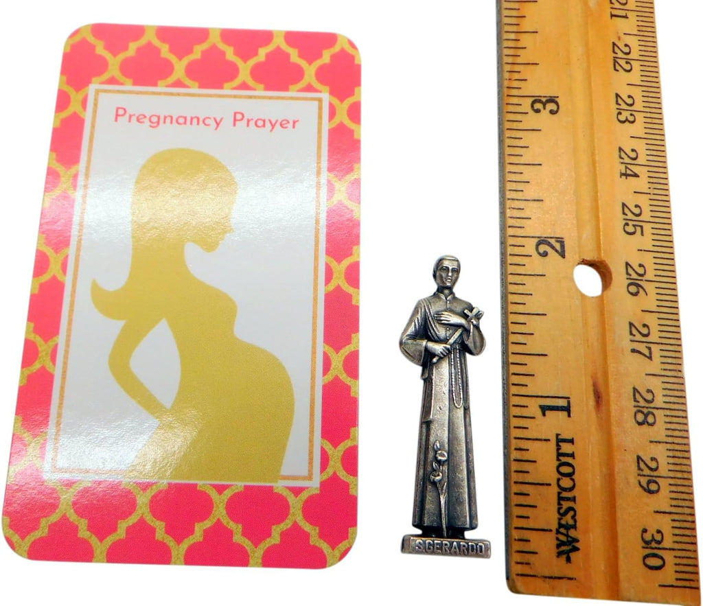 Westmon Works St Gerard Figurine Set - Metal Pocket Saint Mini Statue with Pregnancy Prayer Card
