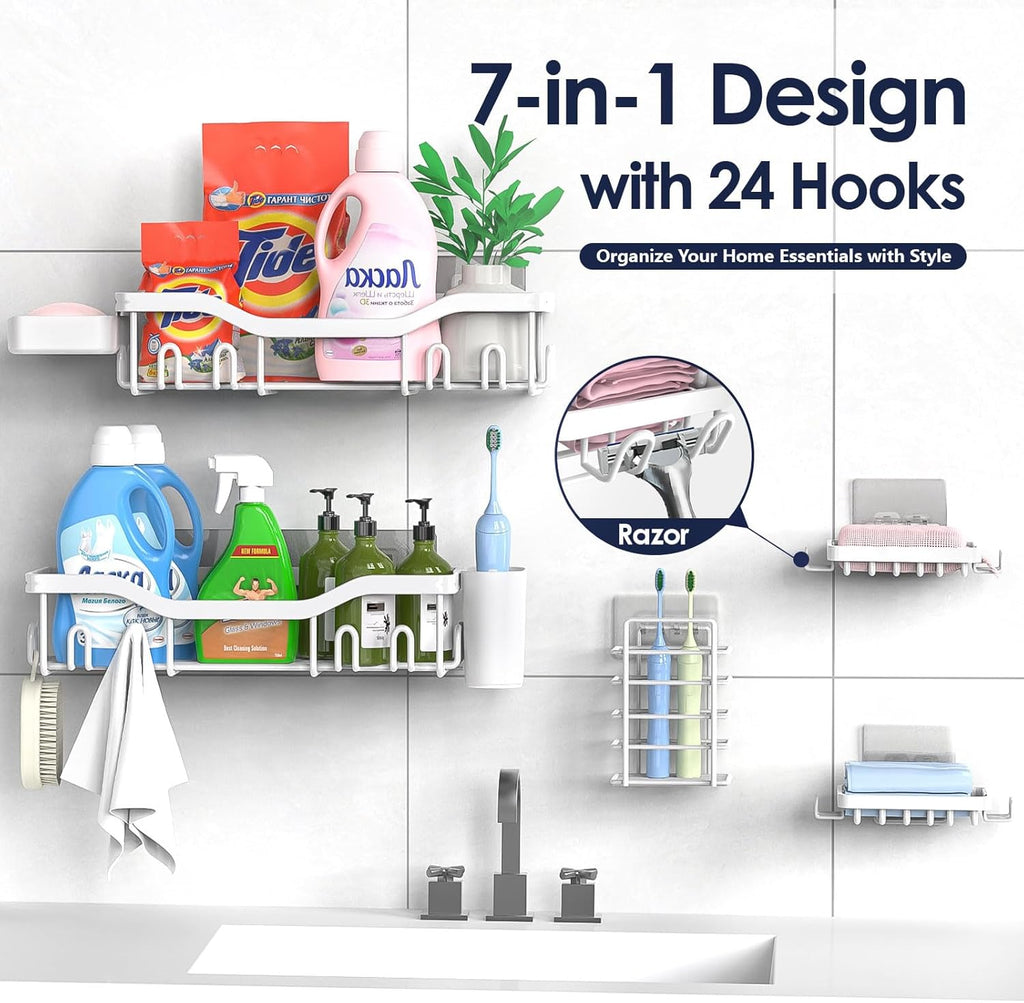 NESOMI Shower Caddy - Rustproof Stainless Steel Organizer with Large Capacity | 7-Pack No-Drill Storage Accessories