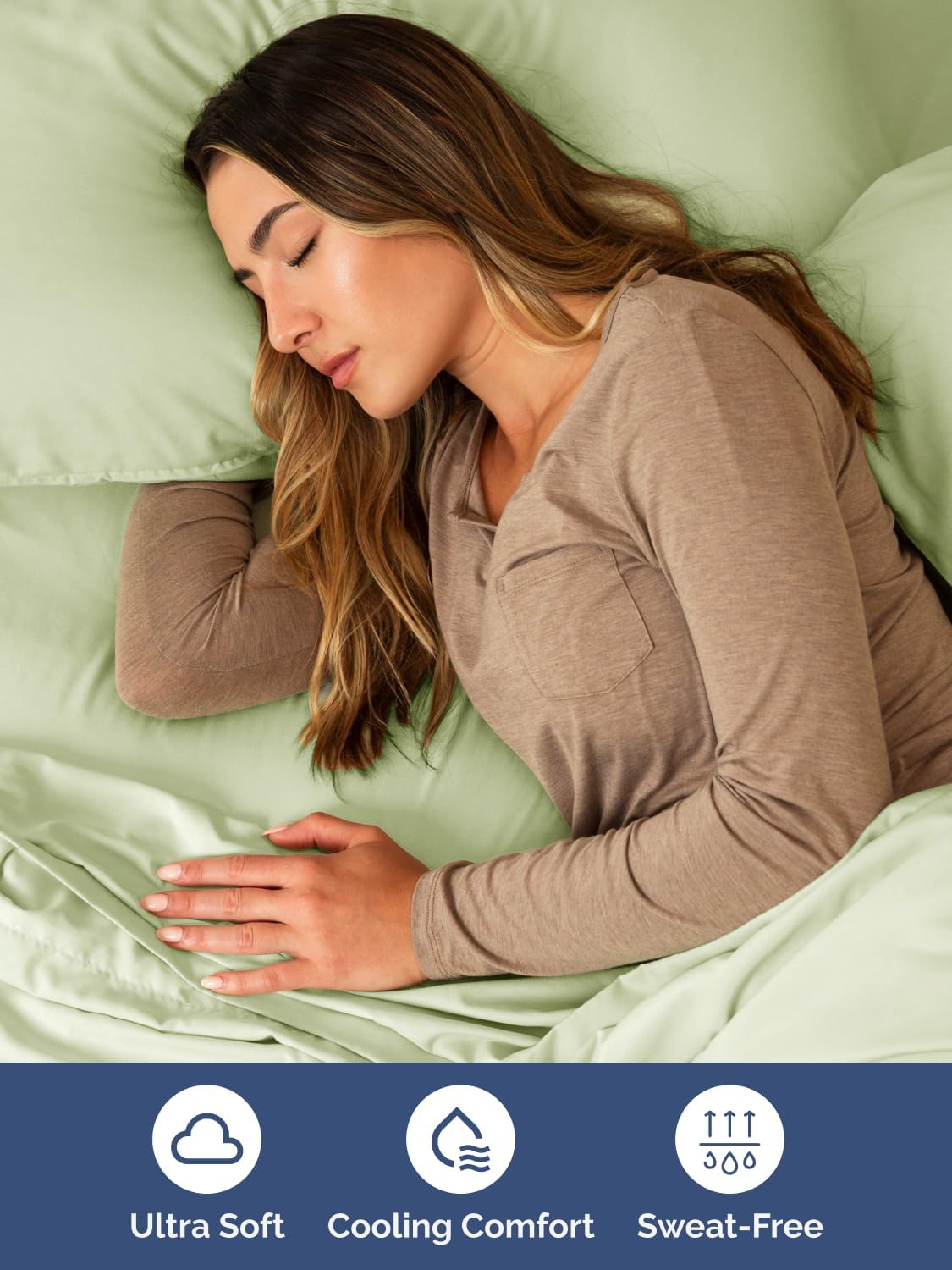 Skiennix Extra Deep Full Sheet Set | 6-Piece Breathable Cooling Bedding - Soft, Wrinkle-Free Light Sage