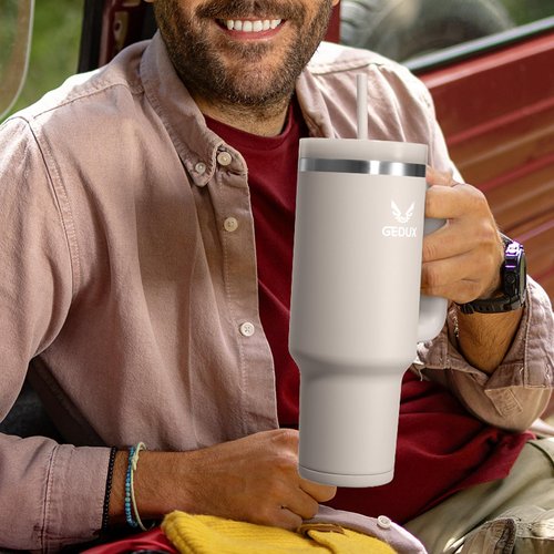 Gedux 40oz Tumbler With Handle, 2-IN-1 Leak Proof Lid (Straw/Flip), Insulated Water Bottle, Stainless Steel Tumbler with Non-Slip Silicone, Wide Mouth Travel Mug Cupholder Friendly Dishwasher Safe