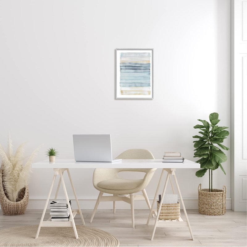 Stupell Industries Tranquil Blue Beige Stripes Pattern Casual Painting, Design by Dan Meneely