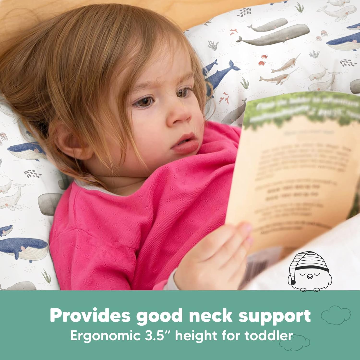 My Little Dreamy Toddler Pillow - Organic Cotton Travel Bed Pillow with Soft Pillowcase | 13x18, Machine Washable, Ideal for Ages 2-5 (Marine)