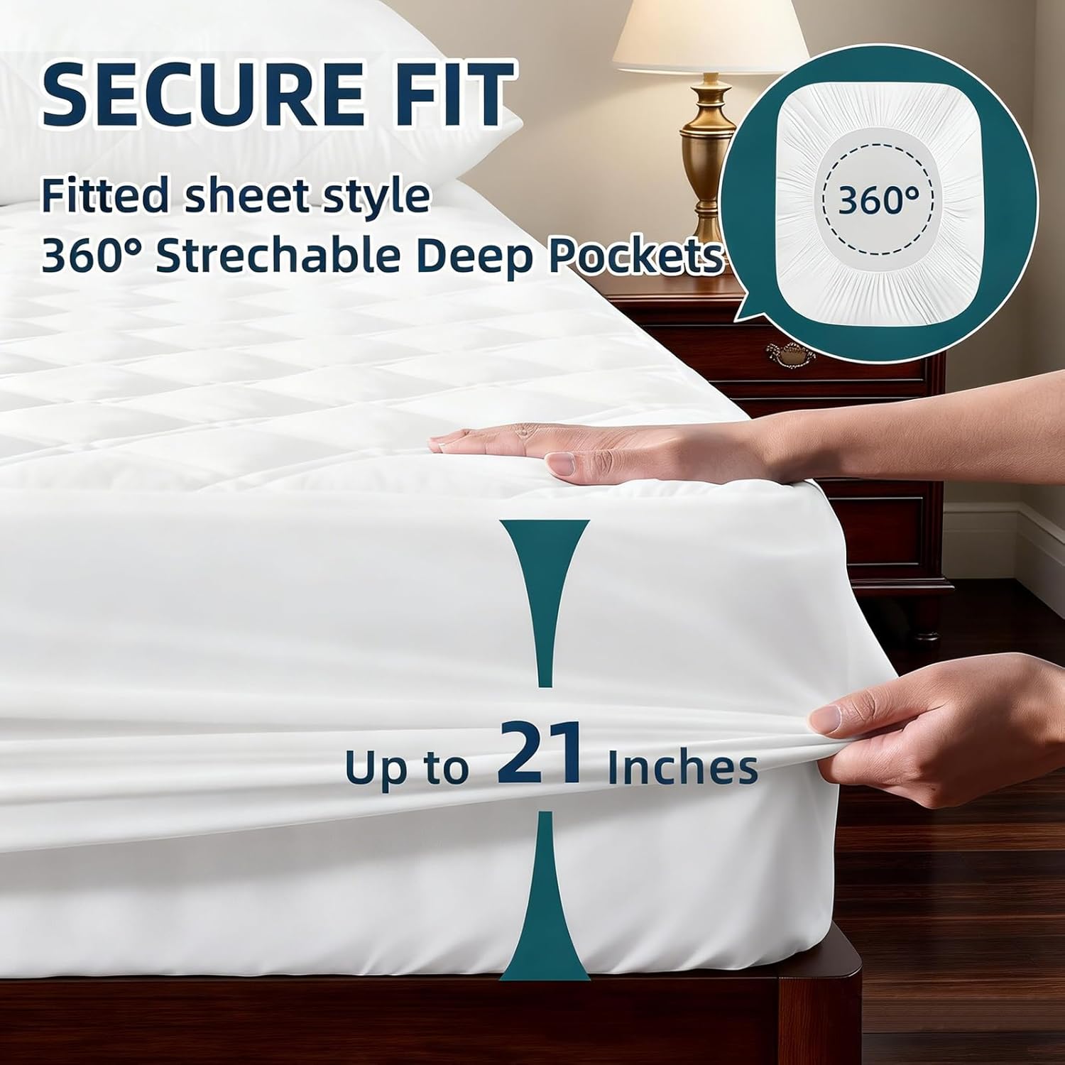 Skiennix Waterproof Mattress Protector - Soft Noiseless Queen Size Cover with Deep Pocket | Washable & Cool Sleep