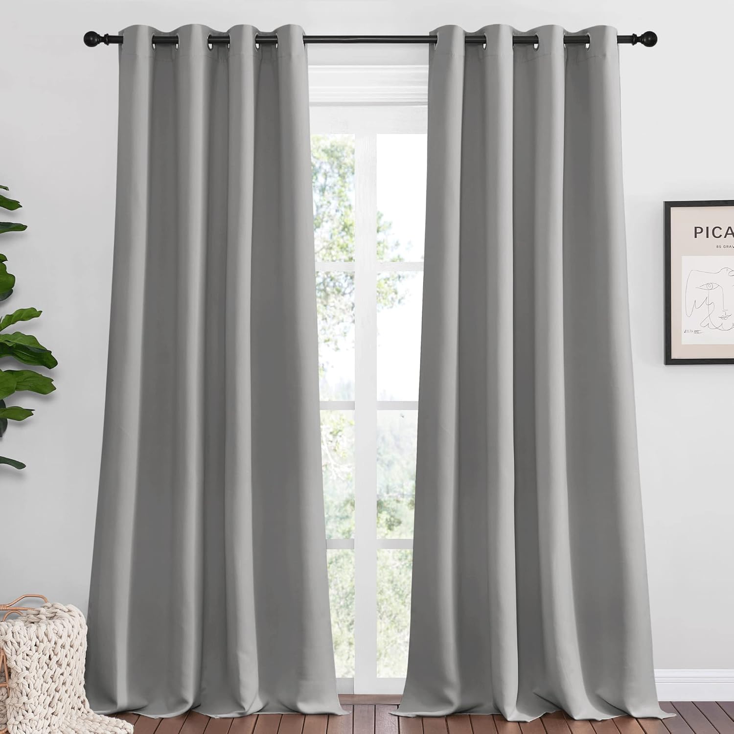 NICETOWN Silver Grey Room Darkening Curtain Panels - 102" Long | Heat-Blocking Drapes for RVs & Studios - 2 Panels