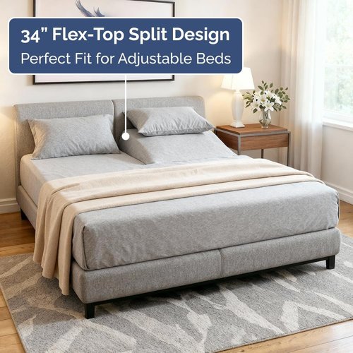 Flex Top Split Head King Sheet Set - Comfy, Breathable Cooling Bed Sheets | Luxury Hotel Quality - Deep Pockets, Soft Oeko-Tex - Heathered Grey