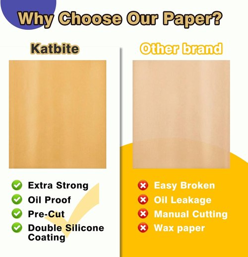 Katbite Heavy Duty Unbleached Parchment Paper Sheets - 200 Pcs, 18x26 Inches, Oil Proof for Baking & Steaming
