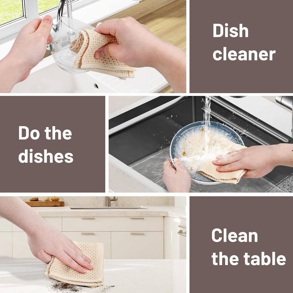 Skiennix 100% Cotton Kitchen Dish Cloths - Ultra Soft Absorbent Waffle Weave Towels | 6 Pack, 12x12 Inches