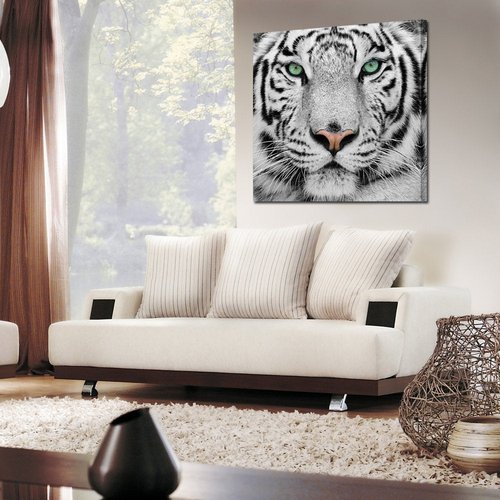 KREATIVE ARTS White Tiger Canvas Art Print Large Animal Wall Art Deco Canvas Picture Stretched on Wooden Frame as Modern Gallery Artwork Ready to Hang 24x24inch