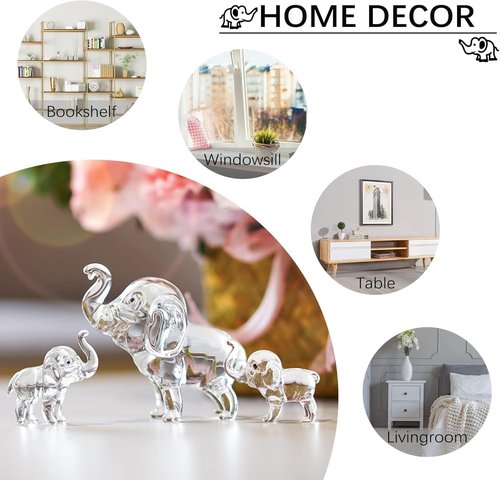 HDCRYSTALGIFTS Crystal Elephant Figurines Set - Lucky Glass Animals Home Decor | 3.5'' Mother & 2'' Babies