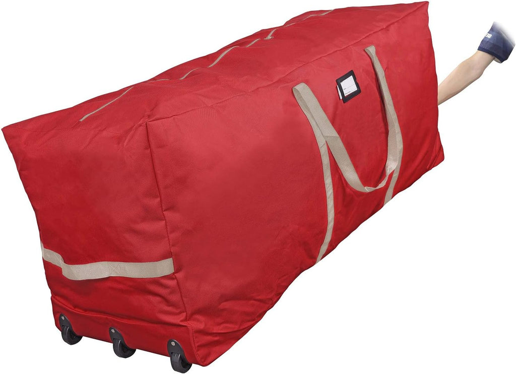ProPik Christmas Tree Storage Bag - Extra Large Heavy Duty with Wheels | Fits Up to 9 ft Trees, 28"x16"x60", Red