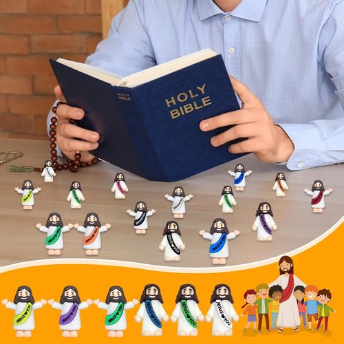 Keway Mini Jesus Figures - 44 PCS Rubber Pocket Figurines for Easter, Baptism & Party Favors | 11 Colors, 2 Styles