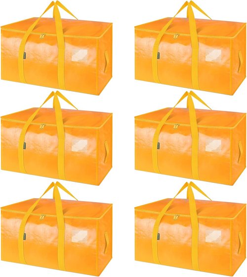 BALEINE 6-Pack Heavy-Duty Moving Bags - Oversized Storage Totes with Reinforced Handles (Light Yellow)