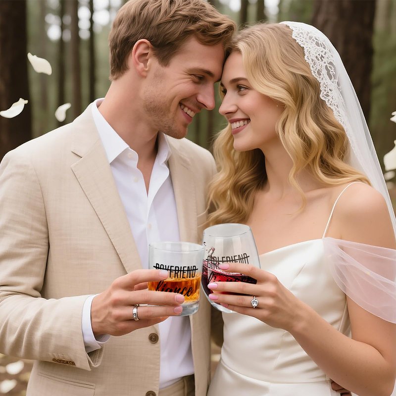 ONEHAUS Engagement Gifts for Couples, Fiance Gifts for Her Him Newly Engaged Gift Ideas for Women, Engagement Present Party Decorations Mr and Mrs, Wine Whiskey Glasses Set Socks for Fiance Fiancee
