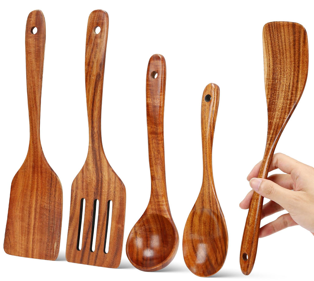 Wooden Spoons for Cooking, Excellent Wooden Kitchen Utensil Set (5pcs)