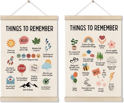 DOI-LANEE Mental Health Posters - Inspirational Affirmations Wall Art | 16x12 Inch Set of 2 for Therapy Office & Bedroom