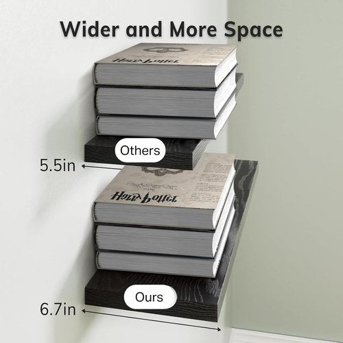 BAYKA Floating Wall Shelves - Set of 3 Stylish Black Shelves | 15.7 Inches Each