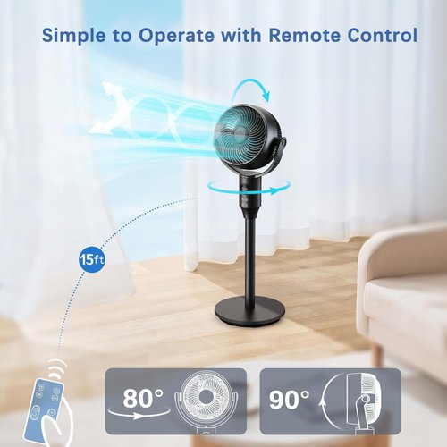 JYMIPA Oscillation Standing Fan - Whisper Quiet Pedestal Fan with 3 Modes & Remote | 24-42" Adjustable Height