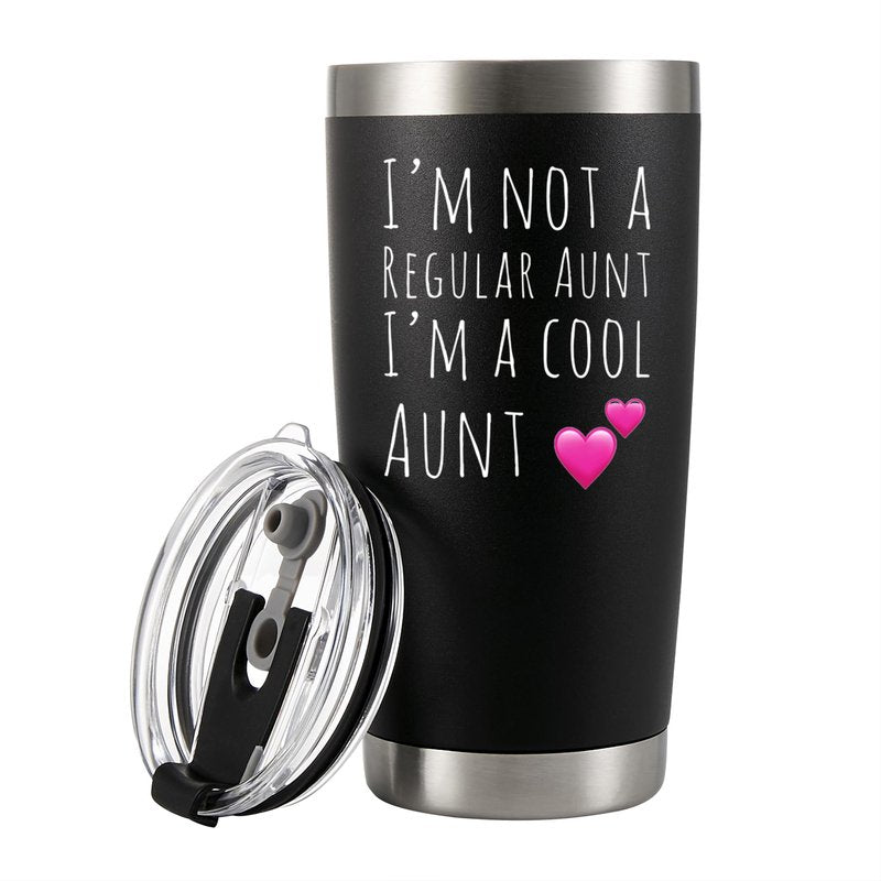 Panvola I'm Not A Regular Aunt I'm A Cool Aunt Gifts from Niece Nephew Sister's Mother's Day Gifts for Auntie Tia Vacuum Insulated Tumbler With Removable Straw Lid Stainless Steel 20oz Black