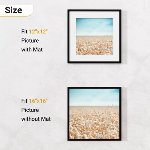 Acovy 16x16 Square Picture Frames Set of 5, 16 x 16 Photo Frame with Mat for 12x12 or 16x16 without Mat, 16"x16" Picture Frame with HD Plexiglass, 16 by 16 Frame for Wall or Tabletop Display, Black