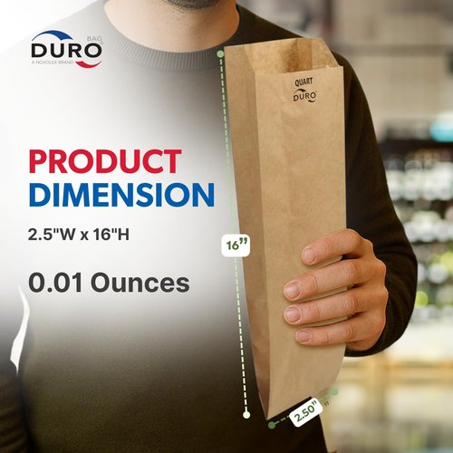Duro Kraft Paper Wine & Liquor Bags for Quart-Sized Bottles, 4.25x2.5x16 Inches, Ideal Paper Gift Bags for Blind Wine Tastings, Retail & Liquor Stores - 500 Count