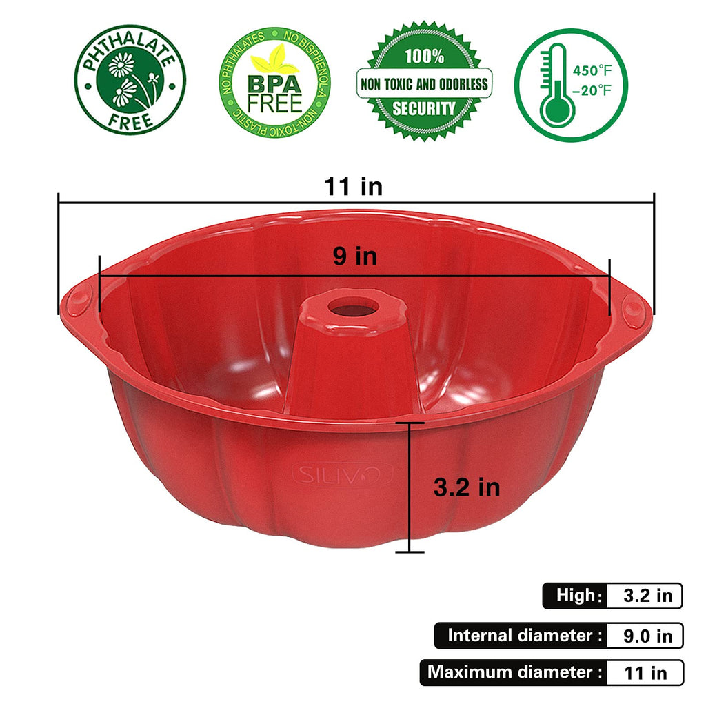 SILIVO Nonstick Fluted Cake Pans (2 Pack) - 10 inch Silicone Cake Pans for Jello, Monkey Bread and Bunte cake