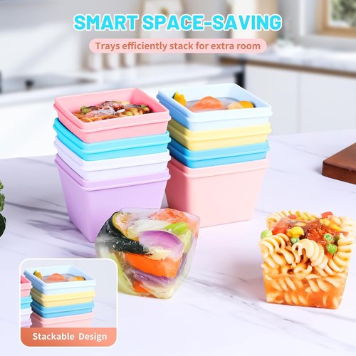 Gemice Silicone Freezer Molds - BPA-Free 8-Pack Soup Cube Trays with Lids | Oven & Dishwasher Safe