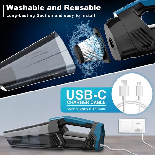 Blestan Cordless Car Vacuum - Lightweight Handheld Cleaner with LED Light | Ideal for Home, Office & Pet Hair