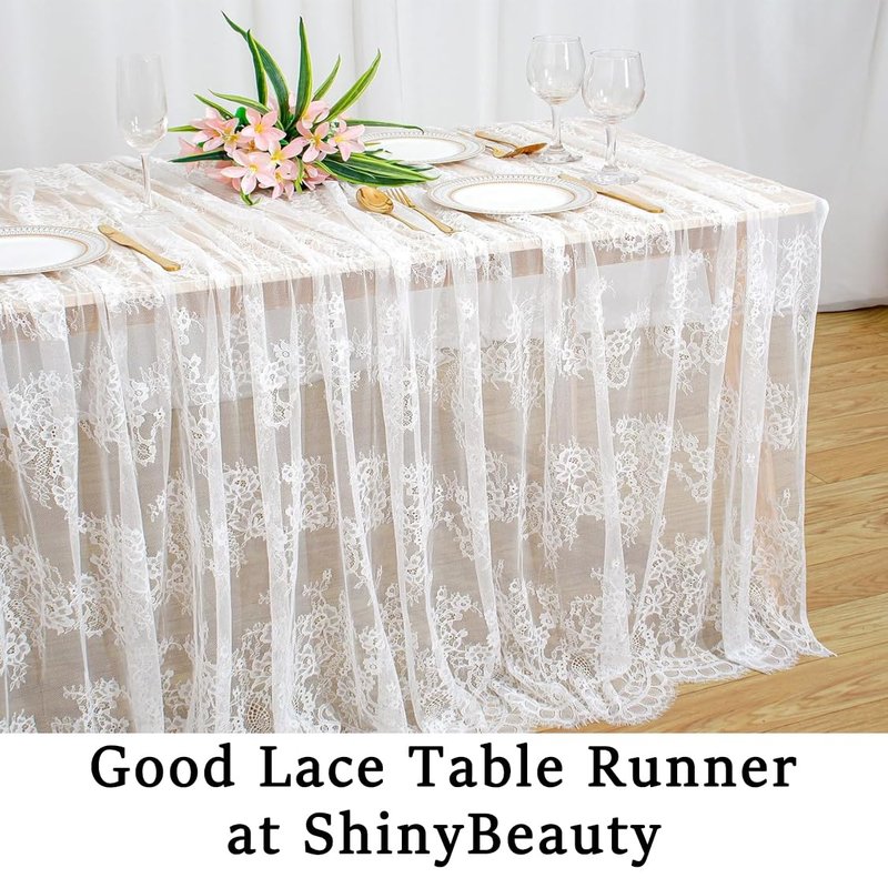 ShinyBeauty Wedding Tablecloth - Rectangle White Lace, 60x120 Inches - Classic Embroidered Lace Overlay for Home & Banquet Dining
