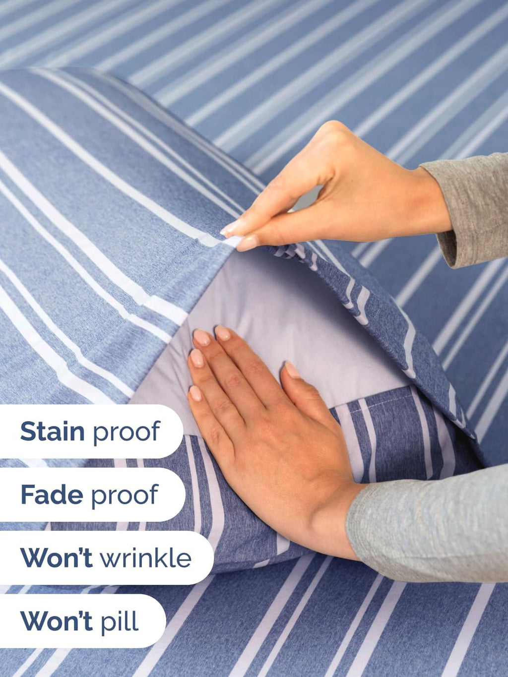 Skiennix Extra Deep Full Sheet Set - 6 Piece Cooling & Breathable Bedding - Soft, Wrinkle-Free Blue Stripes