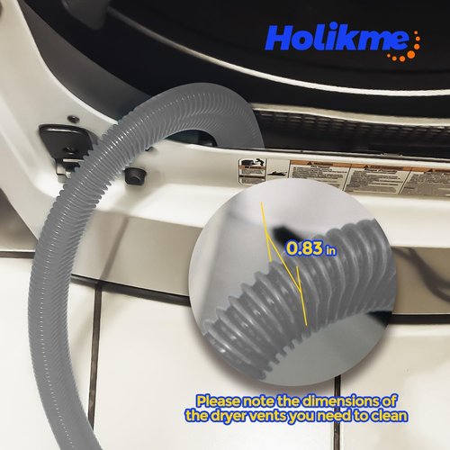 Holikme Dryer Vent Cleaner Kit - 2 Pieces with Lint Vacuum Attachment & Flexible Brush | Grey