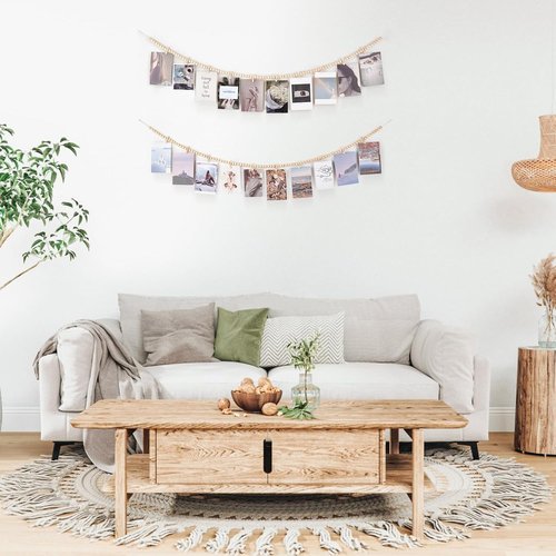 Mkono Hanging Photo Display - Boho Wooden Bead Garland with 10 Clips | 2 Pack for Bedroom Decor & Gifts