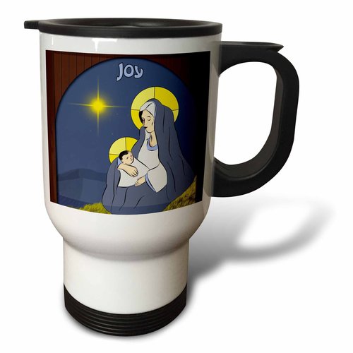 3dRose " A Window Depicting the Virgin Mother Mary with Child Jesus" Travel Mug, 14 oz, Multicolor