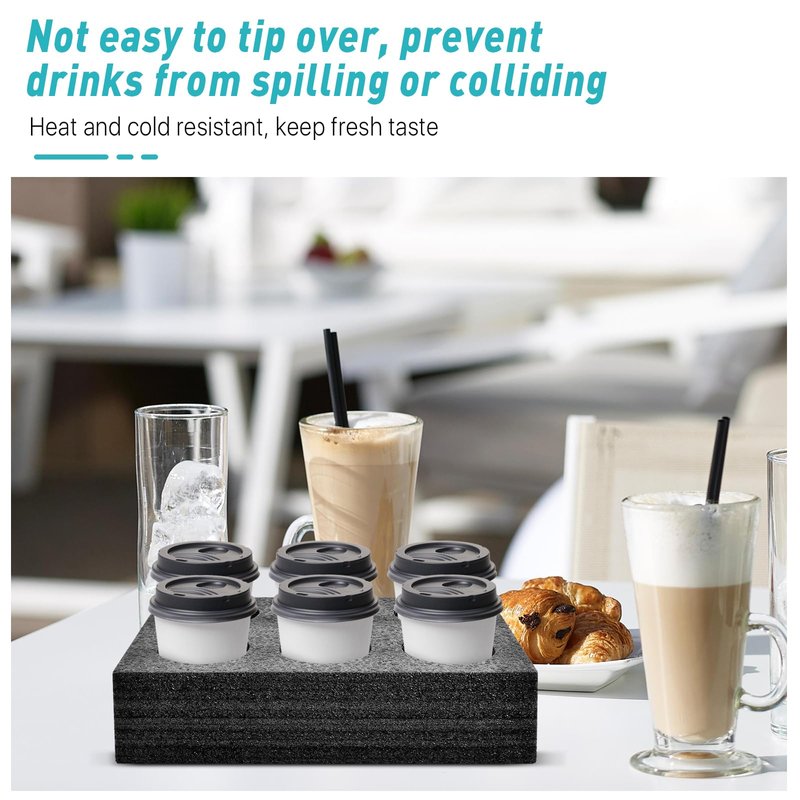Akamino 2Pcs Takeout Cup Holders Foam, 6 Cups Foam Takeout Coffee Carrier Trays to Go Drink Holder for Delivery Hot and Cold Beverages, Milk Tea (Black, 31x20CM)