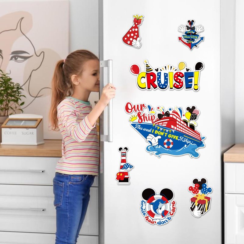 16pcs Reflective Captain & Mouse Cruise Door Decorations - Cute Summer Life Magnetic Stickers & Decals for Cars, Refrigerator, Carnival Cruise Ship, Birthday & Holiday Party