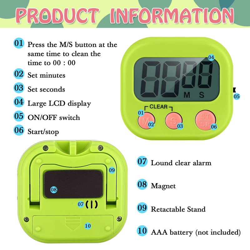 Xuhal 50 Pieces Digital Kitchen Timer Bulk, Small Magnetic Timers for Classroom, Digits Stopwatch Clock Timer for Cooking Baking Sports Games Office, Not Including Battery (Multicolor)