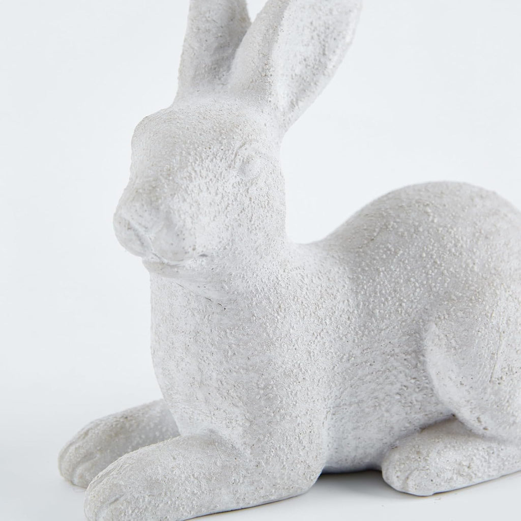 Skiennix White Frosted Resin Bunny Figurines - Set of 2 Decorative Rabbit Statues for Spring Home Decor