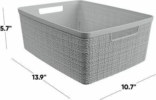 Curver Jute Decorative Storage Baskets - Set of 6 Medium 12L Bins for Home, Office & Kitchen | Grey