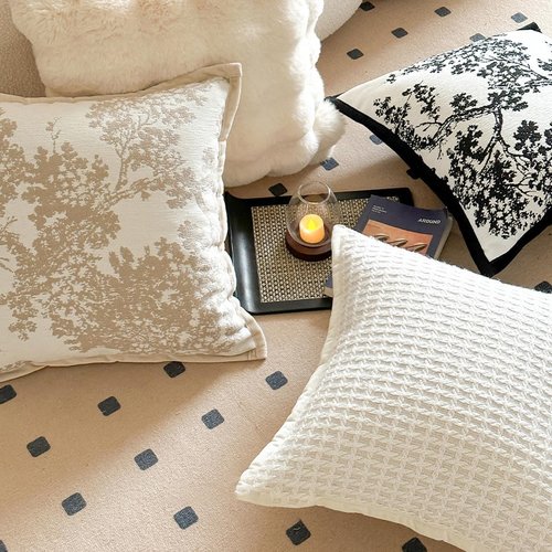 Croker Horse Throw Pillow Covers - Luxury 20x20'' White Beige Embroidered Pine Tree Design | Modern Sofa Accent