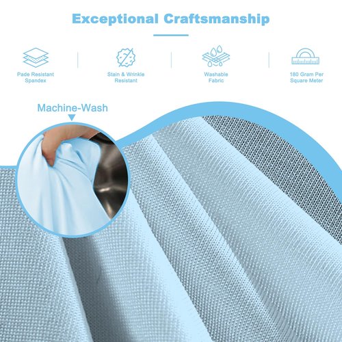 GALLETY 4 Pack Baby Blue Round Tablecloths for 6FT Tables, 132 inch Fitted Round Tablecloth with Skirt, Wrinkle Free Stretchy Table Cloth for Easter Party, Family Reunion & Spring Events