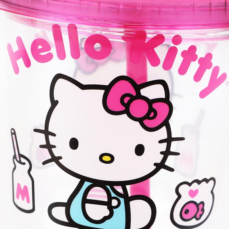 Bioworld Hello Kitty Drinks Character Art 13 Oz Double Wall Plastic Cup With Pink Dome Lid