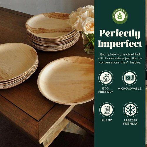 Disposable Round Plates, Compostable & Biodegradable Palm Leaf Plates, Microwave Oven Safe, Eco-friendly, Plates for Parties & Weddings, 10 Inch, 100 Plates