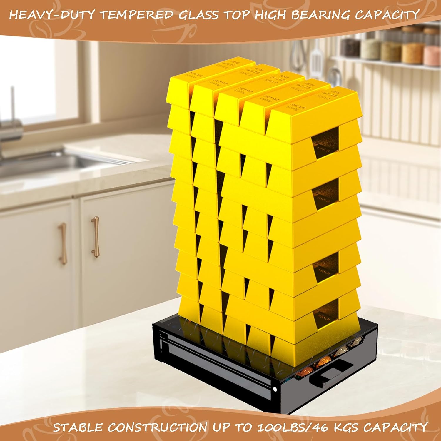 Nespresso Vertuo Pod Holder - Deluxe Black Tempered Glass Top | Compact Design Holds 75 Small Pods