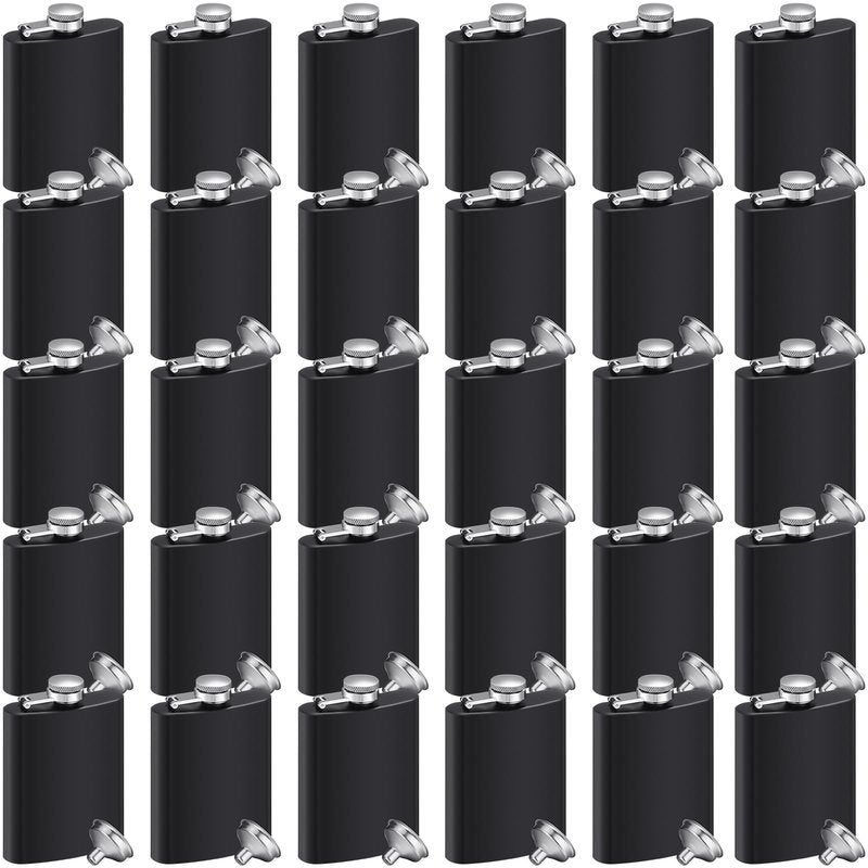 Hoolerry 30 Pieces Hip Flasks Set Stainless Steel Liquor Flask with Funnel Metal Leak Proof Flask Pocket Whiskey Flasks for Men Women Bridesmaid Wedding Party Supplies (Matte Black,4 oz)