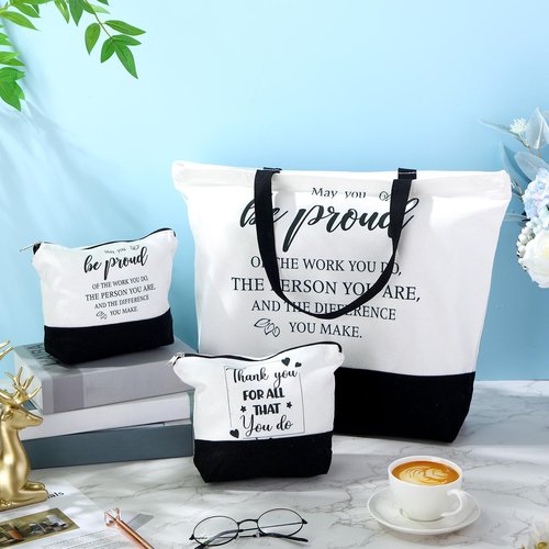 Silkfly 32 Pcs Thank You Canvas Tote Bags with Handles Inspirational Makeup Bags Set for Women Teacher Employee Gifts(Motivation)
