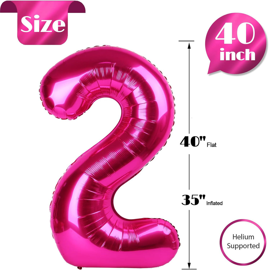 Number 2 Balloon by [Brand Name] - 40 Inch Hot Pink Birthday Decoration for Second Birthday Party